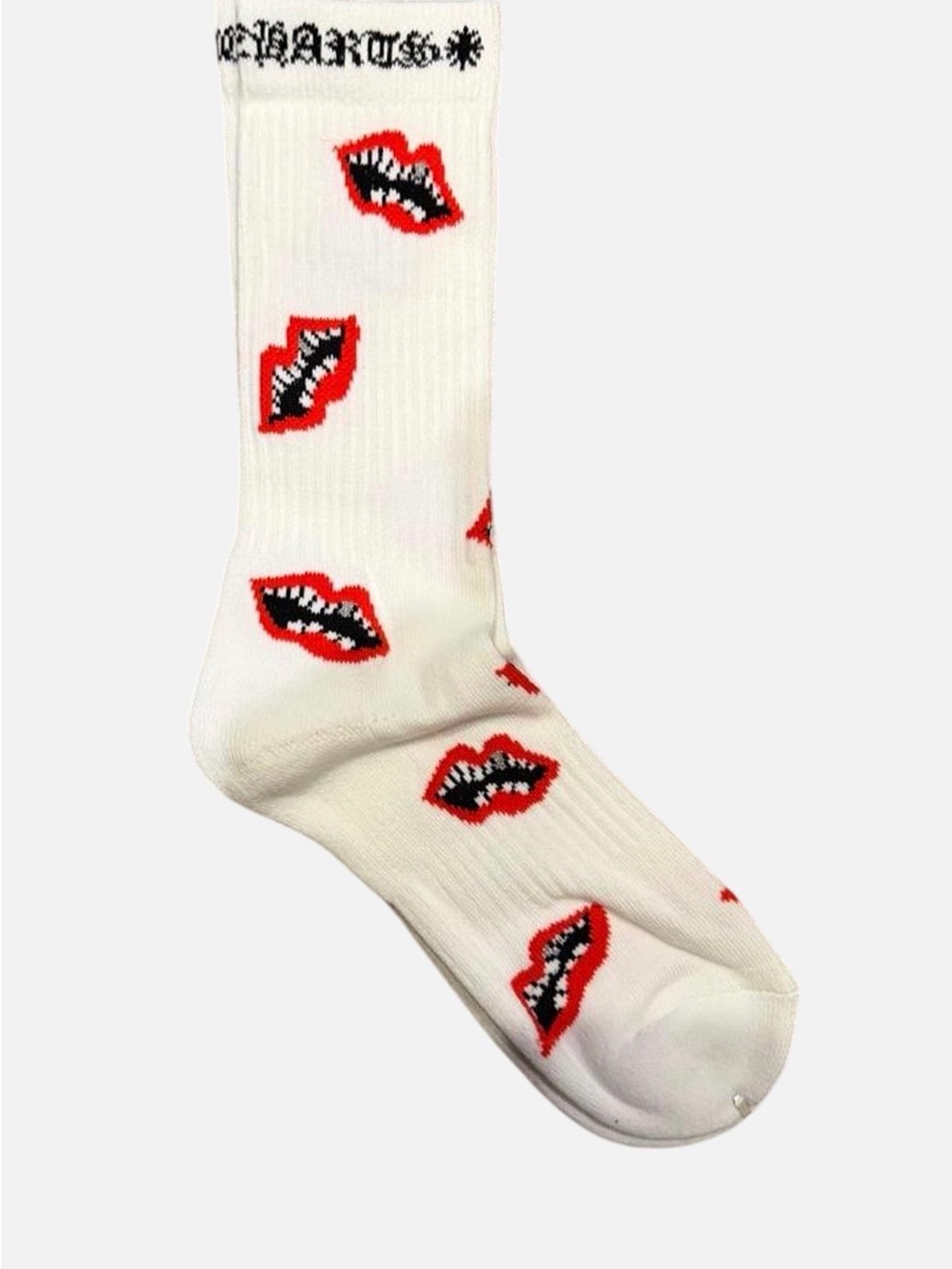 Chrome Hearts White Socks with Red & Black Lip Motif